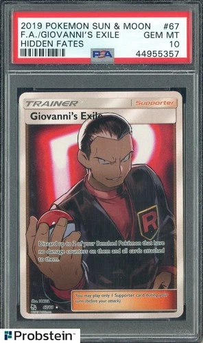 2019 Pokemon Sun & Moon Hidden Fates #67 FA/ Giovanni's Exile PSA 10 MINT