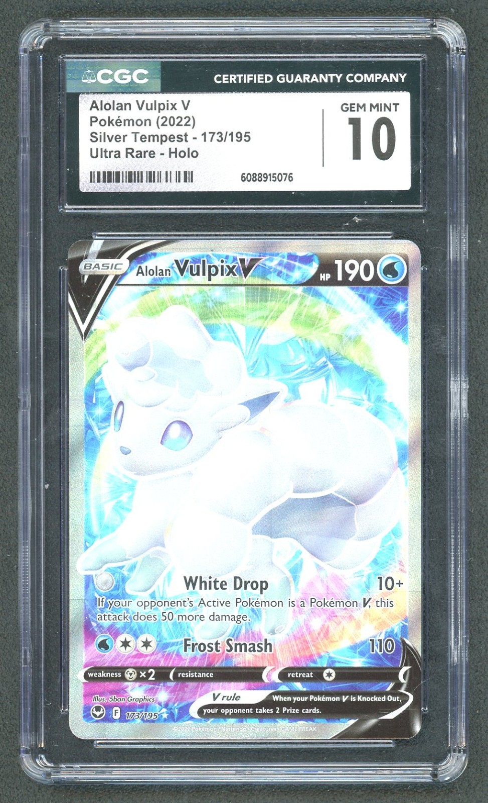 2022 POKEMON SWORD & SHIELD SILVER TEMPEST #173 FULL ART ALOLAN VULPIX V CGC 10
