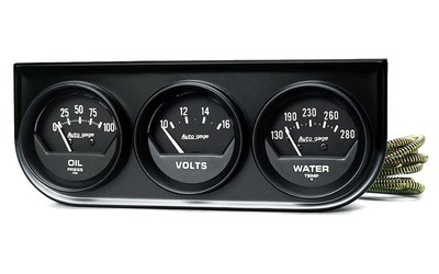 Auto Meter Black Oil Volt Water Mechanical Short Sweep Three Gauge Console Kit