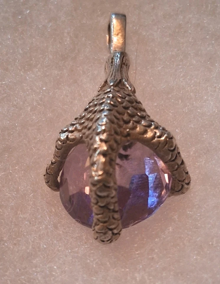 Colgante grande solitario amatista en plata de ley con garra de dragón/de colección años 70 Foto 2 de 4