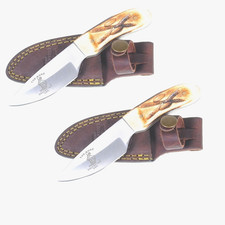 Lot of 2 Bone Collector Hand Made Skinning Hunting Knife + Leather Sheath w/Cert