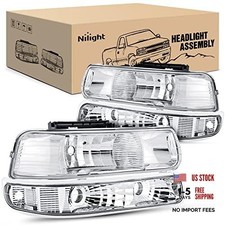 Headlight For 1999-2002 Silverado Silver Chrome Housing Clear Reflector