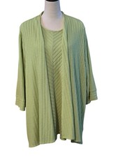 N Touch 2 pc Womens 2X Open Front Lime Green Textured Oversized Cardigan & Shell