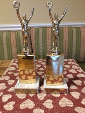 Vintage Metal Topper Trophies Set Of 2