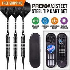 Professional 18g Steel Tip Darts Set 3 Pack Tungsten Style Black Case Flights