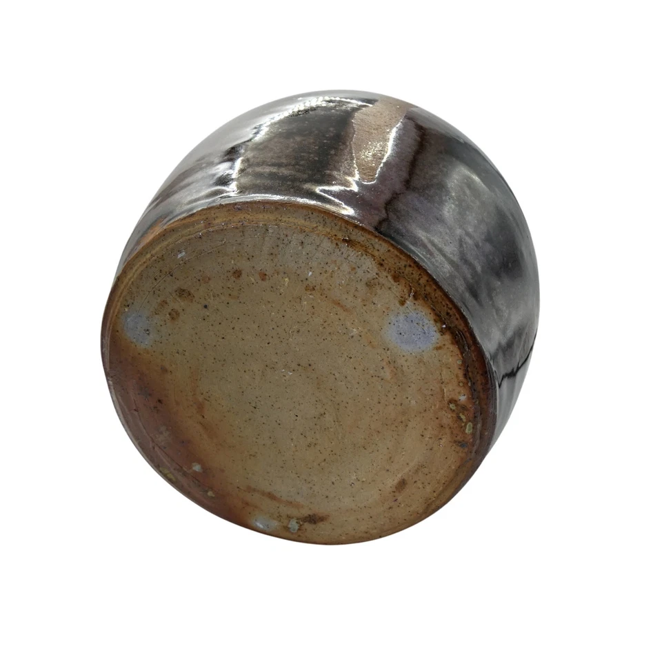 Signed Studio Pottery Vase | Hand Thrown Modernist Art | Brown Black Glaze - Image 4 of 4