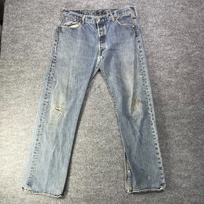 Levi's 501 Button Fly Jeans Men's Blue Denim Cotton Straight Leg Y2K - 36X31.5