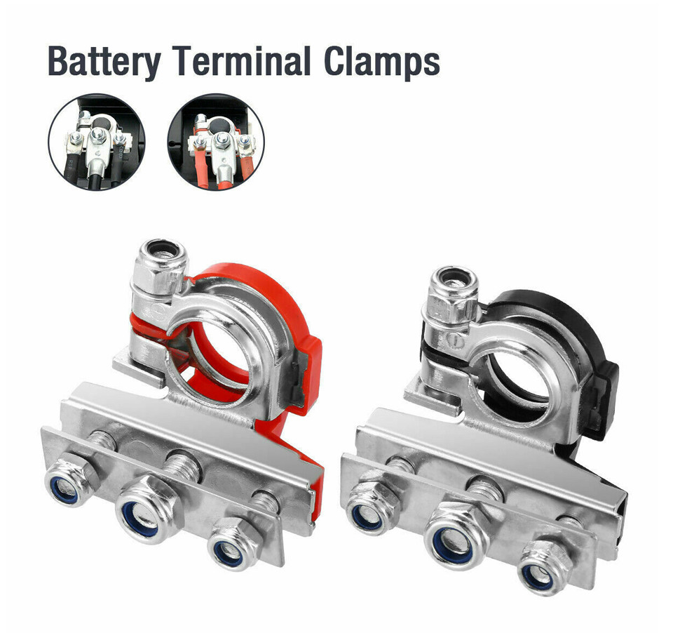 2Pcs Auto Battery Terminal Quick Connector Cables Clamps 3 Way Positive Negative