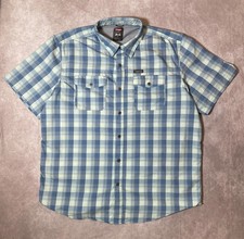 Wrangler Shirt Mens XL Blue White Plaid Button Down Short Sleeve Camp Outdoor