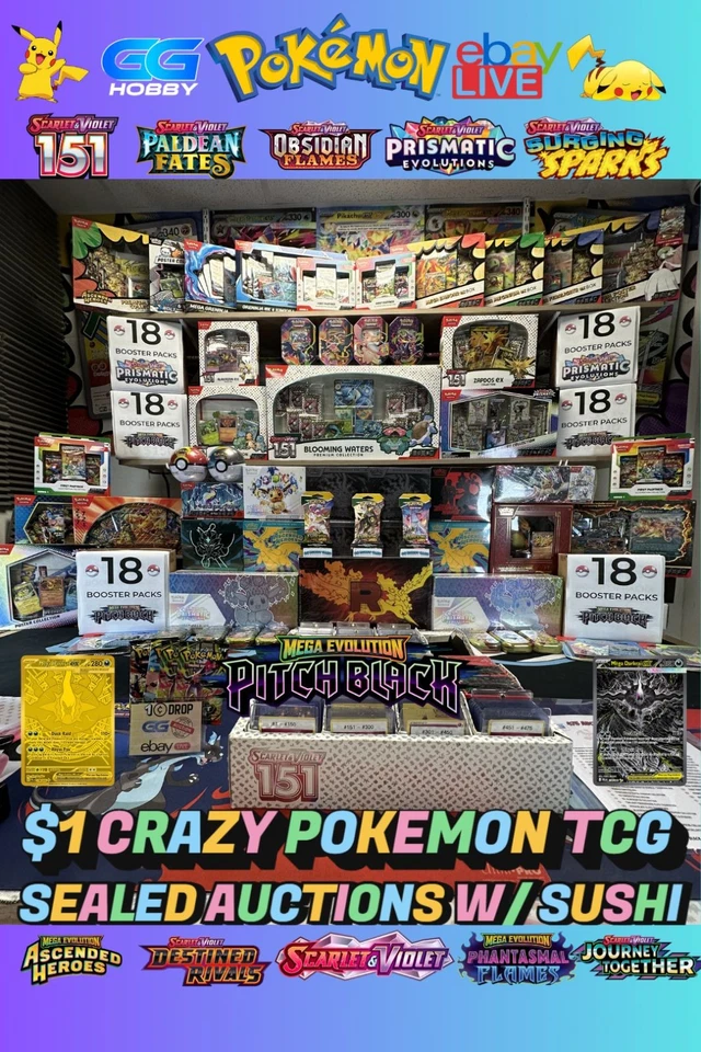 ⛽$1 POKEMON AUCTIONS ALL GAS NO BRAKES W/ SUSHI🔥