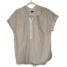 Talbots Women's XL Striped Shirt Collared Button Up Short Sleeve Top Preppy