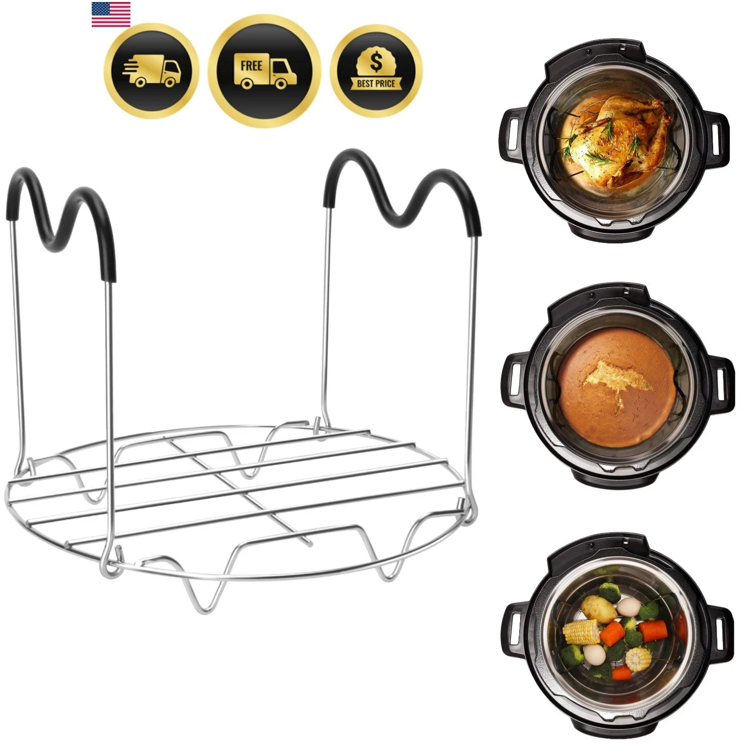Steamer Rack Trivet with Heat Resistant Silicone Handles Compatible with Inst...