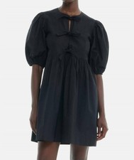 Ganni Cotton Poplin Tie String Mini Dress Black