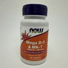 NOW Foods Supplements  Mega D-3  MK-7  5,000 IU/180 EXP 4/28 60 Caps D3 K2