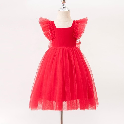 Toddler Girls Vintage Party Dress Ruffled Sleeve A-Line Tulle Flower Girl Dre... - Picture 2 of 5
