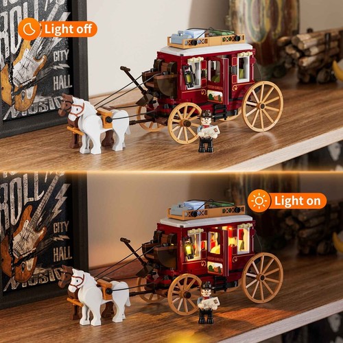 FUNWHOLE F9052 Western Stagecoach Building Bricks w/ Light Kit 293 PCS(AU Stock) - Picture 5 of 16