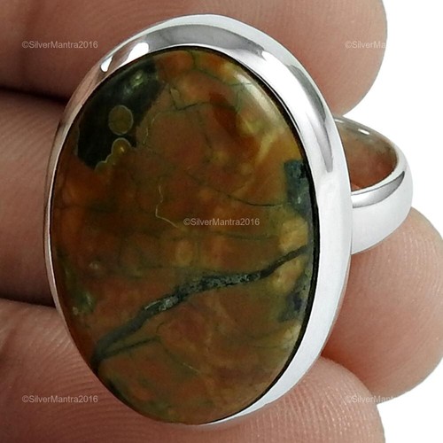 Rain Forest Jasper Gemstone 925 Sterling Silver Bezel Statement Ring Jewellery