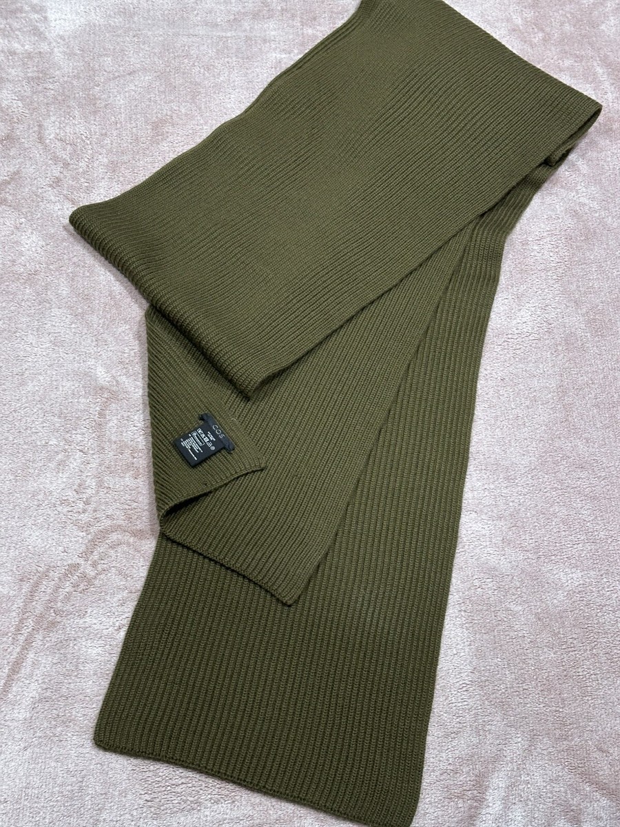 ④ 専用ページ Cos Long Khaki Knit Ribbed Scarf 100% Wool Unisex One Size | eBay