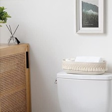 Woven Basket Macrame Storage Basket for Toilet Tank Top Boho Decor