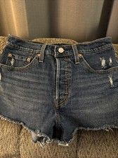 Levi's 501 Shorts Womens Size 28 Denim Distressed Raw-Hem Blue
