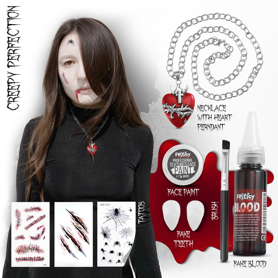 Vampire Accessories Set 2024 I Vampire Teeth, Fake Blood, Halloween