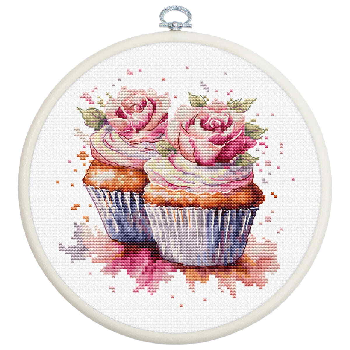 Luca-S counted cross stitch kit with hoop ""The Cupcakes"", 12x12cm, DIY