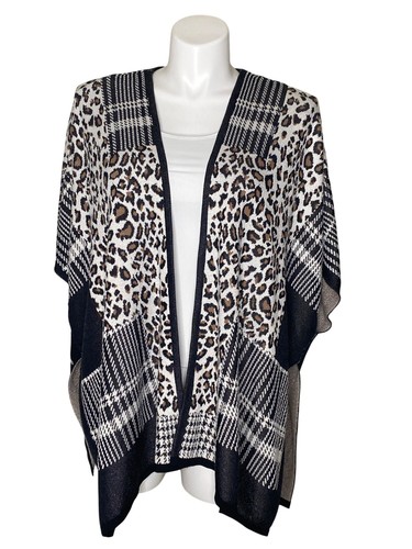 Chico's Plaid and Animal-Print Knit Ruana Wrap, Open Front Women's Size ...