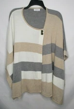 Calvin Klein Womens Sweater Wrap One Size Gray Striped Toggle Open Long Beige