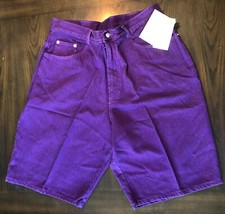 Gitano VTG 80  s 90's Striped DENIM High Rise Shorts Sz 32/18W Purple NEW
