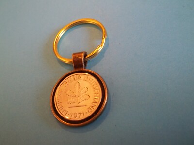 FIVE (5) PFENNIG COIN - GERMANY - BRONZE CASED PENDANT KEY RING - 1949 to 1996