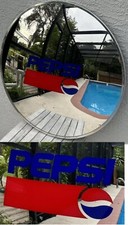 Pepsi Round Plexi-view Convex Safety Mirror Sign Chrome  Vintage  26x26in~Rare*