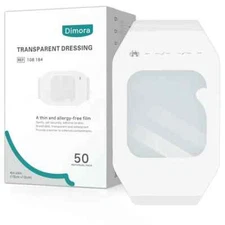 Dimora Transparent Film Dressing 50 Packs, Waterproof Adhesive Clear Bandages...