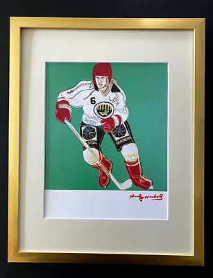 ANDY WARHOL + 1984 SIGNED HOCKEY PLAYER POP ART MATTED  AT 11X14