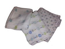 3 Aden Anais Cotton Baby Boy Swaddle Blankets Elephants Swirls Stars 44x40"