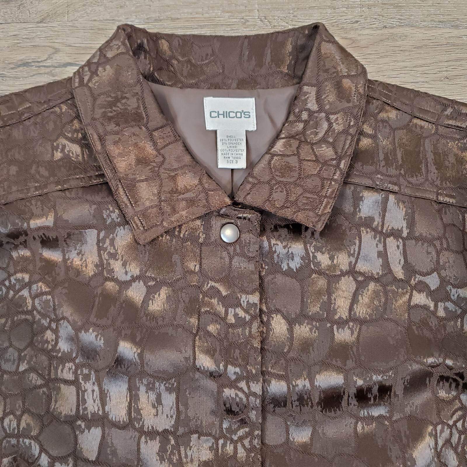 Chico's Alligator Print Jacket Snap Button XL Bro… - image 4