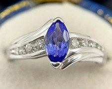 Tanzanite Diamond Ring Marquise 0.88 Carats White Gold Size L1/2 BA302