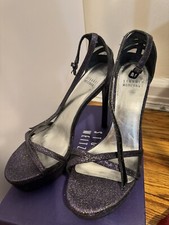 Stuart Weitzman Womens Tizyou Purple Glitter Ankle Strap Sandals Sz 8