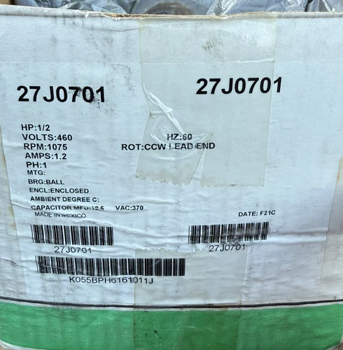 Lennox OEM Blower Fan US Motor  1/2 HP 460V, 1-Phase, 1075 RPM, 1.2A, Free Ship