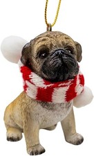 Pug Dog Puppy with Candy Cane Scarf Christmas Tree Ornament
