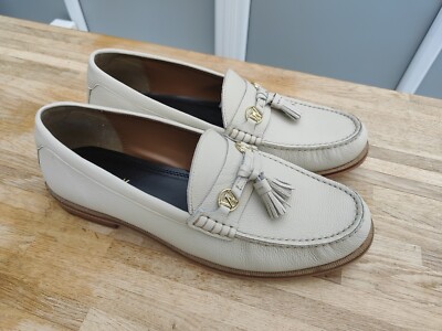 Walk London Mens White/Cream Tassel Leather Penny Loafers UK