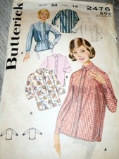 LOVELY VTG 1960s SHIRT BLOUSE BUTTERICK Sewing Pattern 14/34