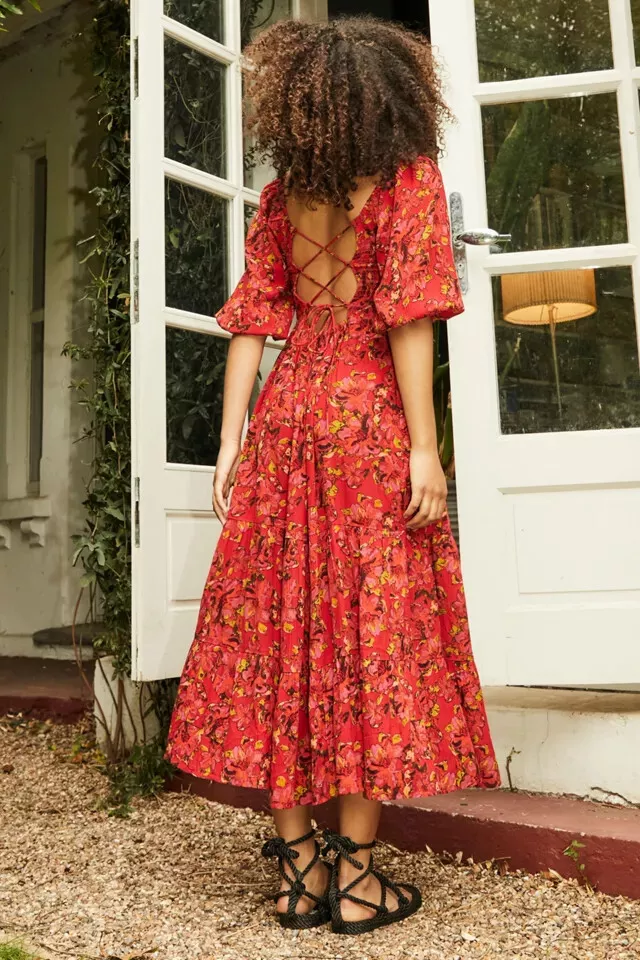Maxi red top floral dress