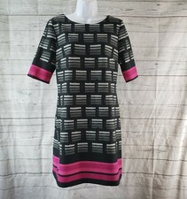 Eliza J Womens Dress Sz 10P Gray Pink Striped Half Sleeves Exposed Zipper