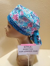 Tropical Waters Women's Ponytail Surgical Scrub Hat/Cap Handmade