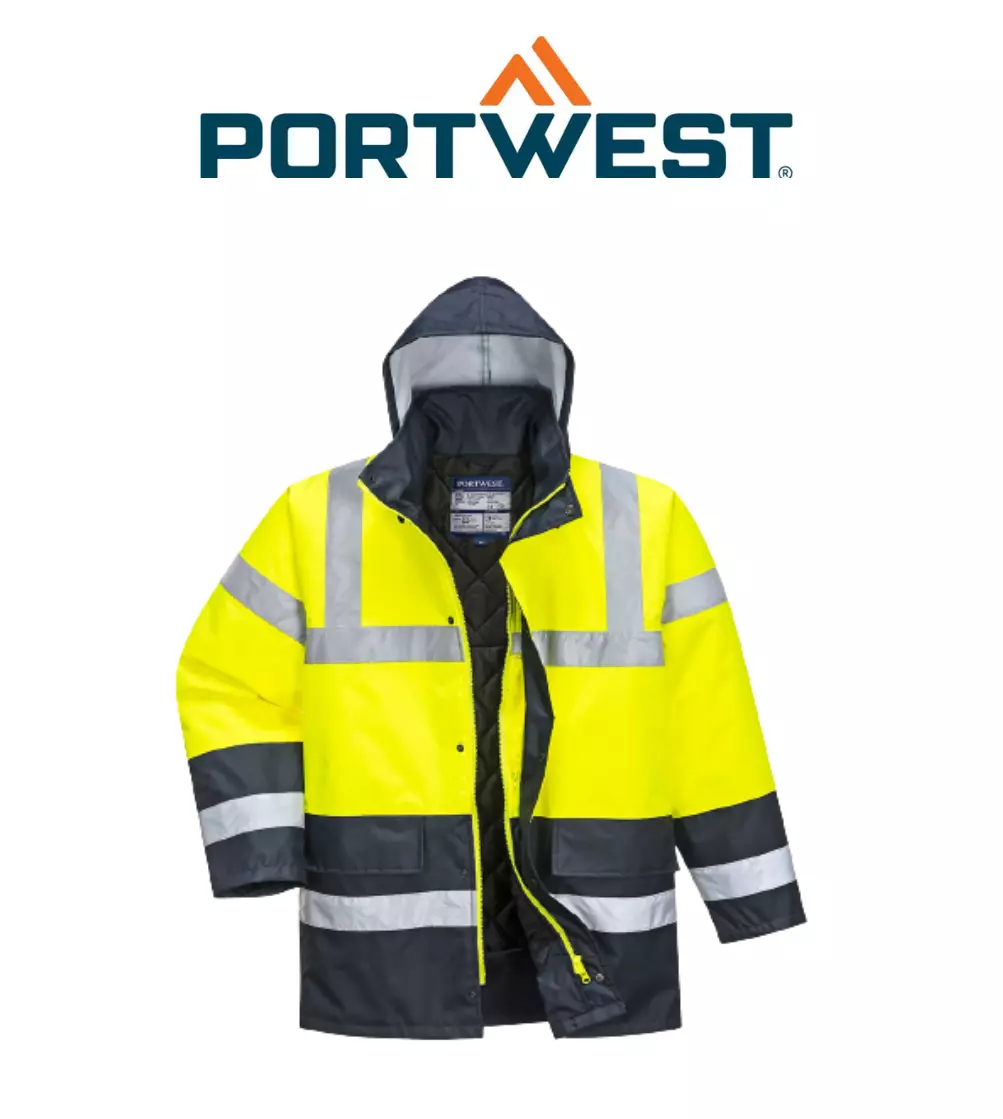 Portwest Hi Vis Two Tone Traffic Jacket Waterproof Reflective Tape Work S466