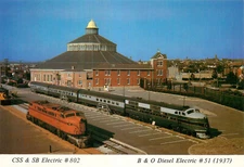 Postcard CSS & SB Electric & Diesel Electric Locomotive at B&O Railroad Museum