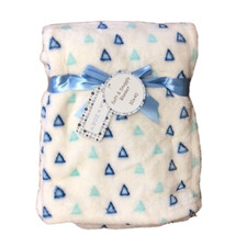 Zak  Zoey White with blue accents Soft and Snuggly Baby Blanket 30 x 40