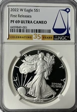 2022-W Proof American Silver Eagle NGC PF69 Ultra Cameo 35 yr FR label with OGP!