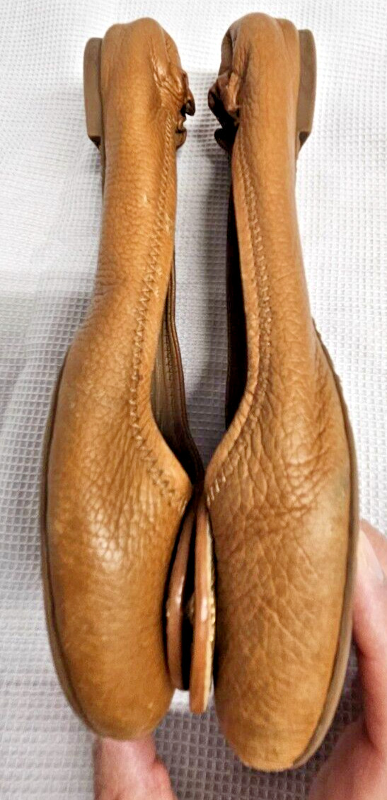 TORY BURCH Minnie travel ballet flat camel pebbled all leather upper woman Sz 6M thumbnail 6