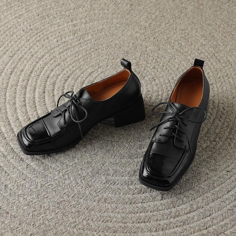 女士学院风系带粗跟乐福鞋平底牛津休闲高跟鞋同事 — 第 3/4 张图片